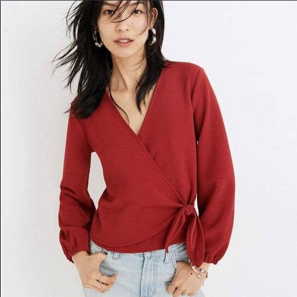 Madewell Tops - Madewell Texture & Thread Red Crepe Wrap Top Small